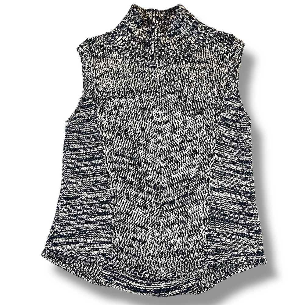 WHITE HOUSE BLACK MARKET Women's Sleeveless Turtleneck Blue White Sweater Size M